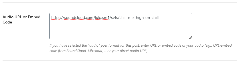 Audio URL or Embed Code Setting