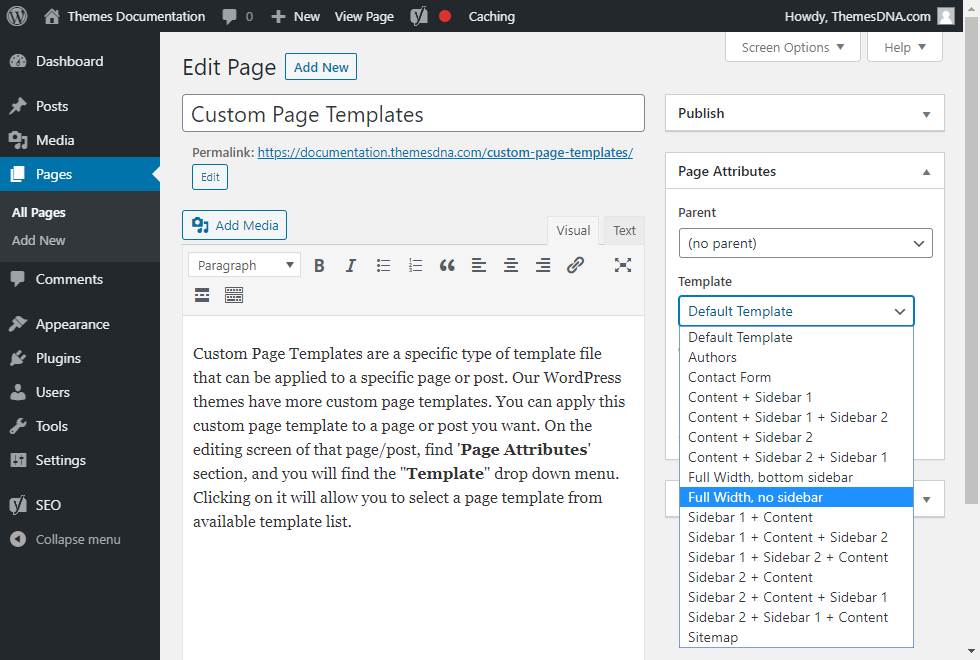 Custom Page Templates WordPress