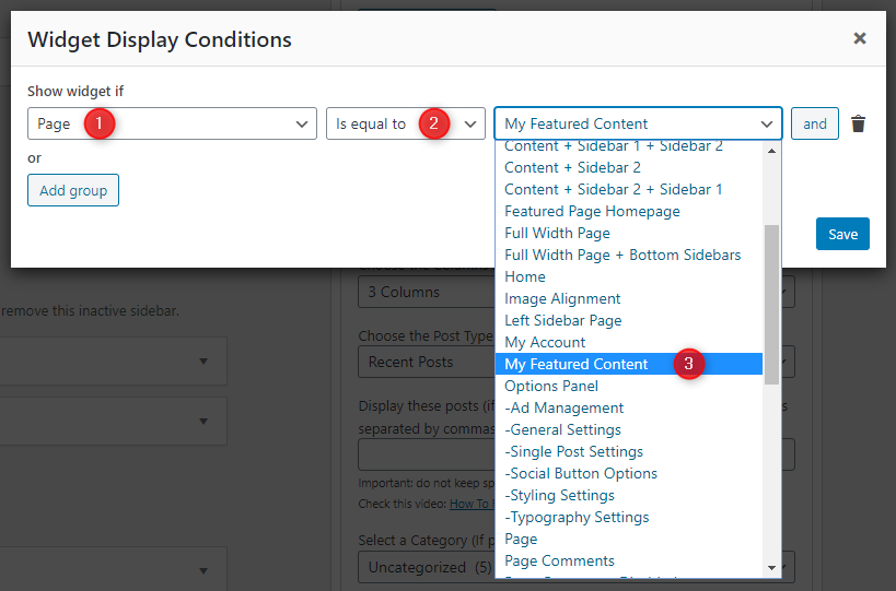 Featured Content Page Widget Display Conditions